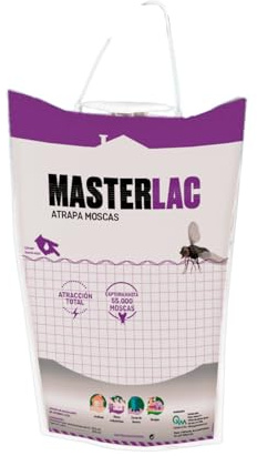 MASTERLAC - Bolsa Atrapa Moscas Exterior - con Cebo - Atrapa hasta 55.000 Moscas - Atracción Total durante 15 Días - Rellenar con Agua - Trampa para Moscas de Un Solo Uso