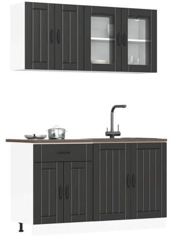 IKAYAA Mueble de Cocina 4 Piezas Kalmar, Cocinas Completas, Muebles De Cocina por Modulos, Armario Inferior de Fregadero, Armario Colgante Cocina, Armario para el Horno Negro Type-2