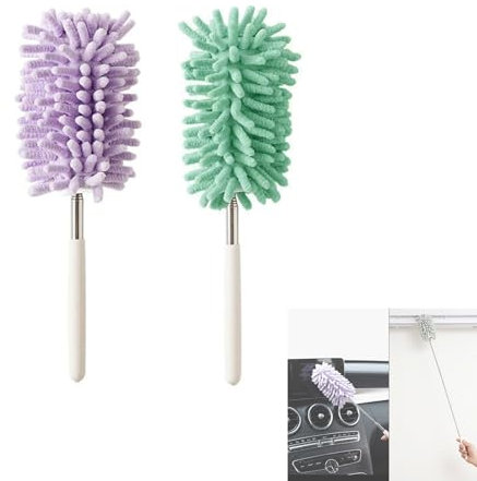 2 plumeros telescópicos de microfibra – Lavables, extensibles hasta 71 cm, para interior de coche, mantas, muebles y más