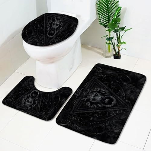Badrumsmatta svart abstrakt tryck WC matta med utsnitt WC lockskydd 3 delar WC matta halkfri badrumsset U-formad badmatta tvättbar badrumsmatta set 50 x 80 cm