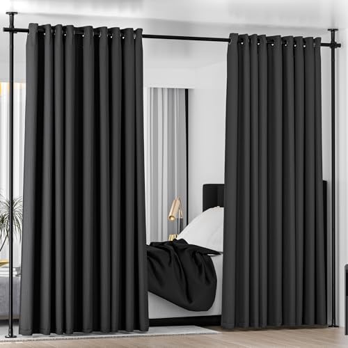Room Divider Curtain Rod, No Drilling Wall Divider for Room Separation, Adjustable 48-120in (H) 30-70in(W), Heavy Duty Floor to Ceiling Tension Rod Divider, for Temporary Privacy Wall Divider-Black