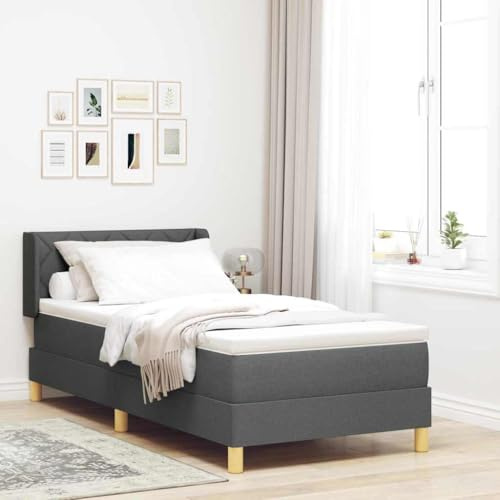 vidaXL Boxspring säng med madrass i mörkgrå, 90 x 200 cm, tyg. Justerbar huvudgavel, avtagbart överdrag, modern design, hög densitet skum, ram. Perfekt för sovrummet, ger avkopplande sömn och