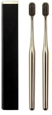 Cepillo de dientes manual Cepillo de dientes suave for hombres, mujeres y adultos, cepillo de dientes dorado y plateado, cepillos de dientes suaves y elegantes. Cepillo(2pcs GB)