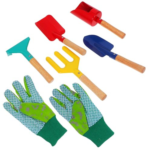 BESTonZON Herramientas de Jardinería Infantil con Pala Rastrillo y Tenedor Metálico para Plantar y Resistente y Ergonómico para Huertos y Flores
