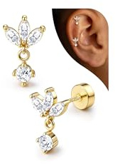 Adramata 925 silver örhängen dam allergivänliga CZ örhängen piercing öra brosk helix piercing tragus örhängen dam silver/guld