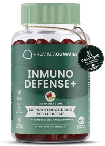 Gommes à la vitamine C, zinc, échinacée, sureau et propolis - Renforcent les défenses immunitaires - Saveur pomme-citron vert - Sans sucre, Végan, Sans gluten, Sans OGM - 60 gommes - 30 jours