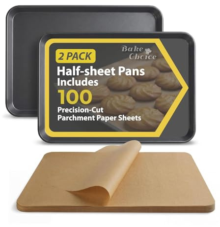 Bake Choice 2 Pack 18x13In Half Sheet Pans With 100Pcs Parchment Sheets