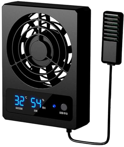 Reptile – Intelligent Terrarium Ventilation Fläkt med LED Display Low | 28 dB temperatur- och luftfuktighetskontroll för luftcirkulation för reptiler inneslutningar Snakes Rainforest Terrarium