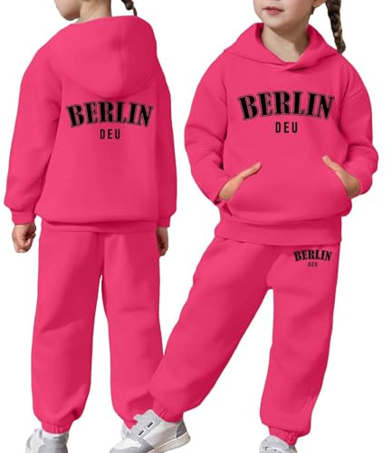 Generisch 2026 manga larga sólido cálido sudadera con capucha suéter tops pantalones trajes chándal para niño pequeño, Rosa intenso., 10-11 años