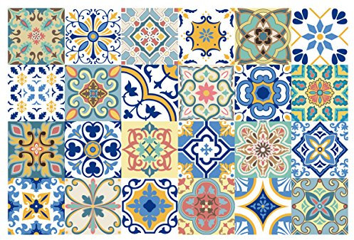 GSS Designs 24 PC Pack Traditional Mexican Talavera Tile Stickers for Bathroom & Kitchen Backsplash Decoration 4x4 Inch (10x10cm) Waterproof Removable Wall Sticker Decals(TS24-005)