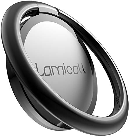Lamicall Phone Ring Holder, Handy Finger Ring Stand - Universal Grip 360 Adjustable Mobile Phone Loop for iPhone 16 15 14 13 12 11 Pro Max Plus Mini Xs XR X 8 7 6S, Samsung, 4~8 Smartphone - Black