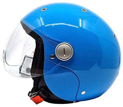 BHR Kinder-Motorradhelm Demi-Jet 816 BABY | ECE-geprüft | Kinder-Rollerhelm mit kratzfestem Visier, mikrometrischer Auslösung & modernem Design | BLAU | YS