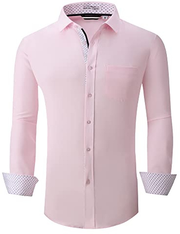 Alex Vando Mens Dress Shirt Wrinkle Free Regular Fit 4-Way Stretch Button Down Shirts,Pink,M