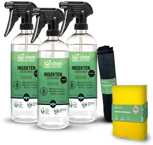 bio-chem Insekten-Entferner 3x 750 ml I pH-neutral I Insektenreiniger und Vogelkot-Entferner für Auto, Motorrad oder Wohnmobil I Ideal als Vorreiniger zu Autoshampoo, Glasreiniger und Felgenreiniger
