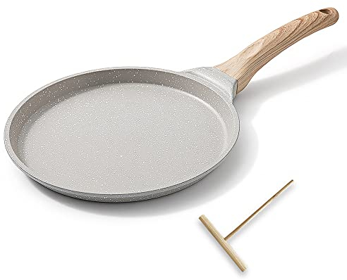 Bobikuke Sartén para Crepes 20 cm con Distribuidor de Masa, Revestimiento Antiadherente, Aluminio - Blanco