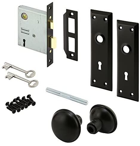 Prime-Line E 2798 Mortise Keyed Lock Set with Matte Black Knob – Perfect for Replacing Broken Antique Lock Sets and More, Fits 1-3/8 In.-1-3/4 In. Interior Doors, Matte Black (Single Pack)