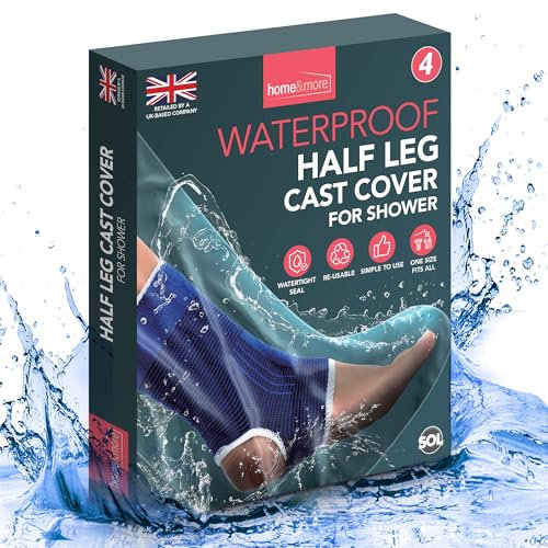 SOL 4pk Waterproof Half Leg Cast Cover for Shower, Boot Guard, Foot Plaster and Bandage Protector Sock for Showering, One Size Fits All, Lightweight, Comfortable, Reusable, Easy to Use, Secure Seal