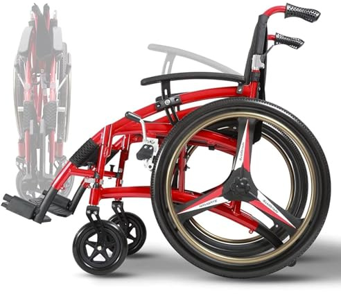 Faltbar Leicht Rollstuhl, Outdoor Reiserollstuhl, Klappbar Transportrollstuhl Für Erwachsene, Ergonomischer Sportrollstuhl, Mit Sicherheitsgurt, Selbstfahrer Rollstuhl Mit Handbremse, Bis 100 Kg