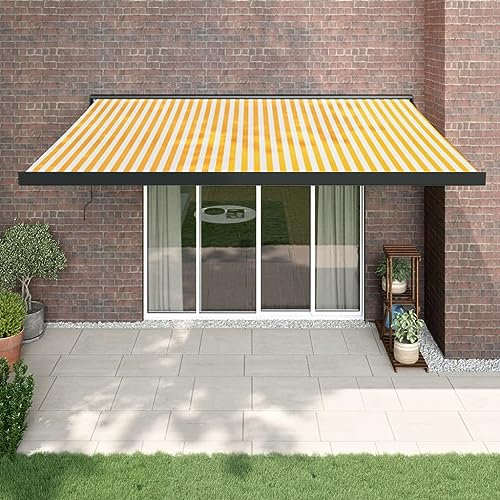 ARKEM Tenda Sole Retrattile Gialla e Bianca 4x3 m Tessuto e Alluminio,Tenda da Sole per Esterno Avvolgibile, Tenda da Sole a Bracci Estensibili con Telaio in Alluminio, Tettuccio Resistente al Sole e