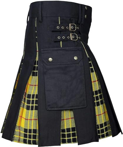Falda Escocesa Utilitaria, Falda Escocesa Híbrida De Jeans, Falda Escocesa Tradicional De Tartán Plisada De Caja Moderna-Amarillo-4XL
