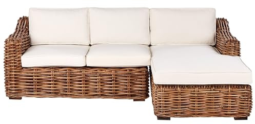 Beliani 3-Sitzer Garten Ecksofa Rattan natürlich Links mit Kissen Out- & Indoor Briatico