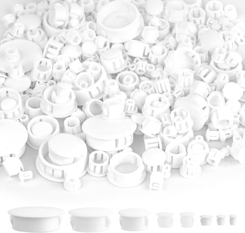 LHOEST 250 Stück Kunststoff Lochstopfen, bohrloch abdeckkappen 5/6/8/10/12/15/20/30mm, Abdeckkappen für Bohrlöcher, Möbel Abdeckkappen Weiß Abdeckstopfen für Schränke Maschinen