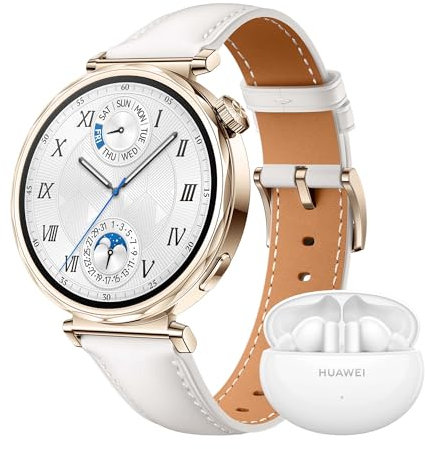 HUAWEI WATCH GT 5 41mm Weiß Leder+Extra FreeBuds 5i Weiß,Smartwatch,Kunstvolles Design,Sportfunktionen auf Profi-Niveau,Health-Tracking,EKG-Monitoring,bis zu 14 Tage Akkulaufzeit,GPS