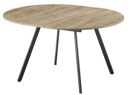 B&D home runder Esstisch Till, ausziehbar Butterfly Klappeinlage 120-150cm für 4-6 Personen Küchentisch Holztisch Esszimmertisch Metallgestell schwarz, modern Design, Sandeiche 11210-FS-EISA