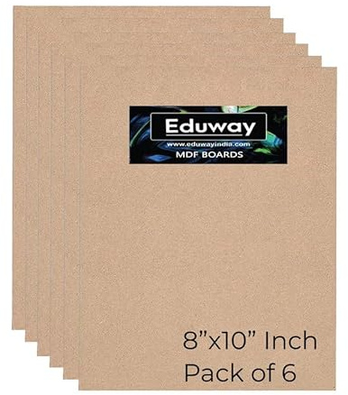 Eduway Tablero de MDF A2 para manualidades, 8 x 10 pulgadas, 4 mm de grosor, paquete de 6 unidades, cartón de pino de alta calidad para artistas, estudiantes de arte y manualidades, corte duro en