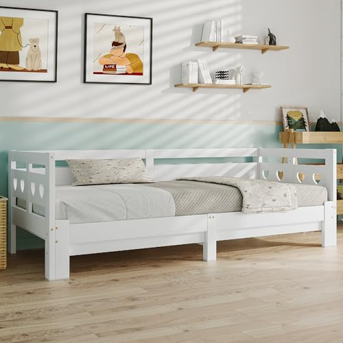 MURUL Cama de día extensible, cama para dormir y somier enrollable en forma de corazón, pino macizo, con 2º (90 x 200 cm)