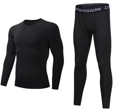 Adixun Men Base Layers Sets Football Sports Skins Compression Athletic Baselayers Sets Winter Thermal Underwear for Adult(Black,Small)