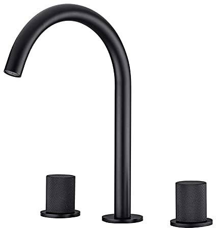 GSZCCZS Gooseneck Basin Mixer Tap Three Hole Widespread Bathroom Sink Faucet Hot and Cold Mixer Lavatory Faucet Double Handle Washbasin Sink Faucet Brass Vanity Faucet,Gray