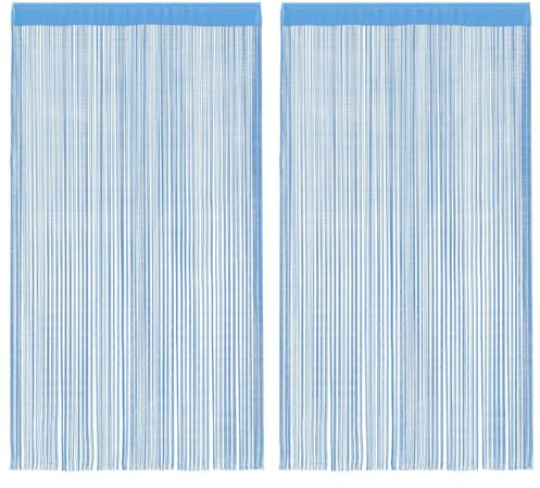 vidaXL Tende a Filo 2 pz Azzurro 100x250 cm, Tenda a Frange, Tenda a Tasca con Asta, divisorio, Tenda a Corda per Porte, Tenda a Filo