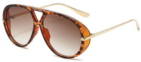 YAMEIZE Occhiali da Sole Pilota per Donna Uomo Rotondi Anni '70 Doppio Ponte Retrò Vintage Grande Punk Occhiali da Sole UV400