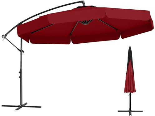 GOPLUS Parasol Déporté 3x3m avec Housse, Grand Parasol de Jardin Exterieur, avec 8 Baleines et Base Croisée, Parasol Inclinable Suspendu avec Manivelle, pour Terrasse Balcon Patio (Rouge)