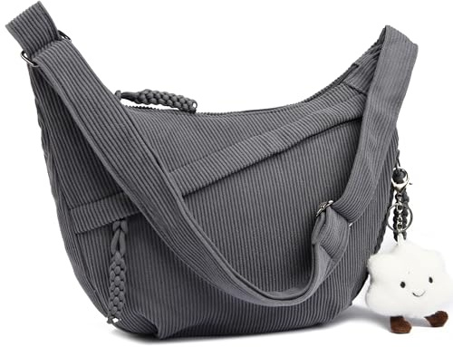 Micmores Crossbody Bag Damen Umhängetasche, Cord Schultertasche Moon Bag Stylische Halbmond Tasche mit verstellbarer Schultergurt, Hobo Casual Handtasche (Dunkelgrau)