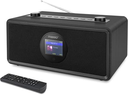 MAXXO Radio Internet DAB+ DT06 - Caja de madera - 2 x 20 W RMS, Bluetooth, Wi-Fi, USB, UPnP/DLNA, despertador y mando a distancia