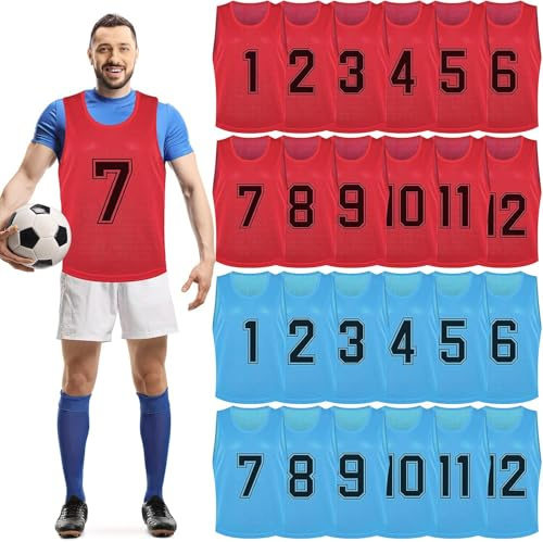 Set di 24 casuali da allenamento in rete di nylon – Gilet numerati reversibili per adulti, abbigliamento sportivo per pallacanestro, calcio, allenamento di squadra