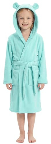 WYTbaby Peignoir à capuche en tissu éponge 100 % coton pour enfants de 3 à 8 ans, vert clair, 3-5 ans