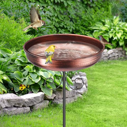 Metal Bird Bath for Garden 32 Inch Vintage Freestanding Birdbaths & Supports Outdoor Decorative Bird Bath Bowl & Birdfeeder with 5 Prongs Base Stake for Outdoors Garden Patio Yard Lawn Decor(25cm)