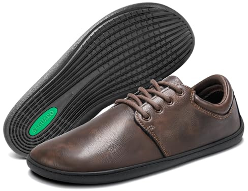 SAGUARO Zapatillas Barefoot Hombre Cuero Zapatos Minimalistas Antideslizantes Ligeros Calzado Descalzo para Casual Trabajo, Noble II, Marrón 44EU