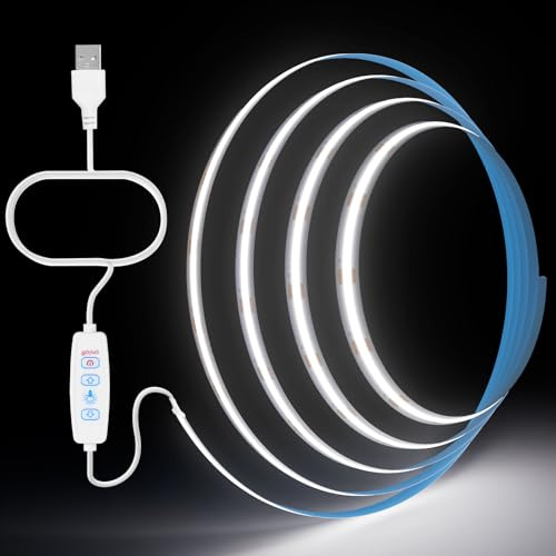 Aurevita Tira LED COB de 1m, USB, 5 V, blanco cálido, regulable, CRI85 + 8 mm de ancho, flexible para fondo de TV, cocina, salón, fiesta, decoración de bricolaje (Cool White 1m)