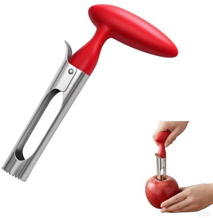 Vide-pomme en acier inoxydable 304 dentelé avec poignée ergonomique en ABS alimentaire, résistant, facile à utiliser et nettoyer, outil de cuisine pour fruits, 17,5 cm, rouge