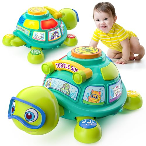 Musical Crawling Turtle Toy for Babies 3–12 Months, Light-up Educational Baby Toy for 6 7 8 9 10-12 Month Old Boy Girl, Bilingual Development Infant Gifts for 3 4 5 6-12 Months