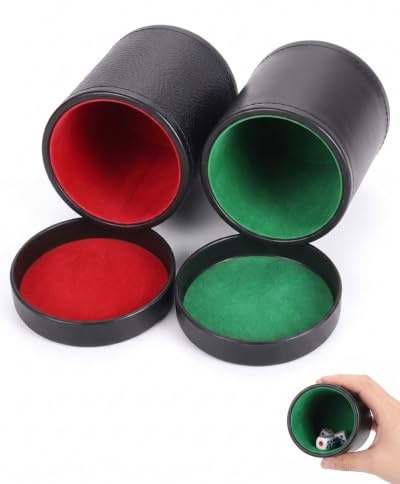 BTACGWP Cubiletes de Cuero 2 Uds Rojo Verde | Interior Acolchado Antirruido para Dados. Control Total y Experiencia Silenciosa para Fiesta Familiar