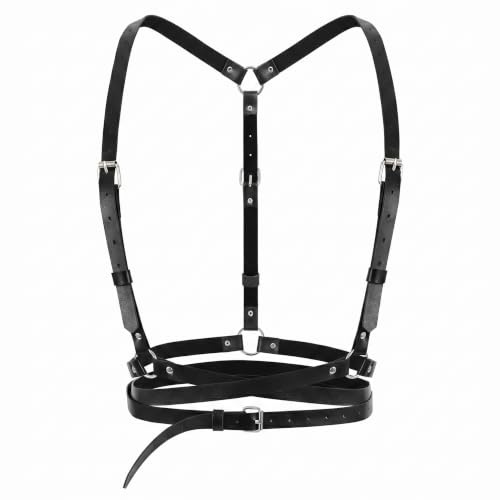 Harness Damöverkropp i läder, justerbar kroppskedja för kvinnor, punk gotiskt midjebälte för rave festival outfit, läder sele bröstkedja för cosplay, fest och klubbkläder