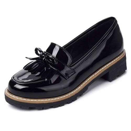Casual loafers för kvinnor med rosett tofsar design bekväma vardagsskor med tjock sula halkfri utrustning för yrkesliv fritid