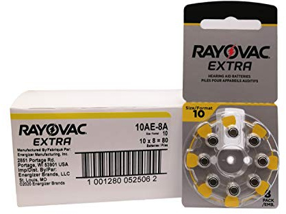 Rayovac Extra Hearing Aid Batteries, Size 10 (80 Total Batteries)