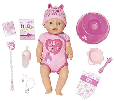 BABY born 824368 Girl Puppe mit lebensechten Funktionen und viel Zubehör, bewegliche Gelenke und weiche Soft-Touch-Oberfläche, 43 cm