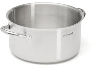 De Buyer - Faitout sans couvercle en inox PRIM'APPETY - 24 cm - Sans PFAS, Inox 18/10 de Qualité Professionnelle, Fond Magnétique Épais pour Cuisson Maîtrisée, Tous Feux + Four, Finition Poli Brossé